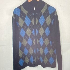 Men's Argyle Zip-Up Sweater - Blue and Gray